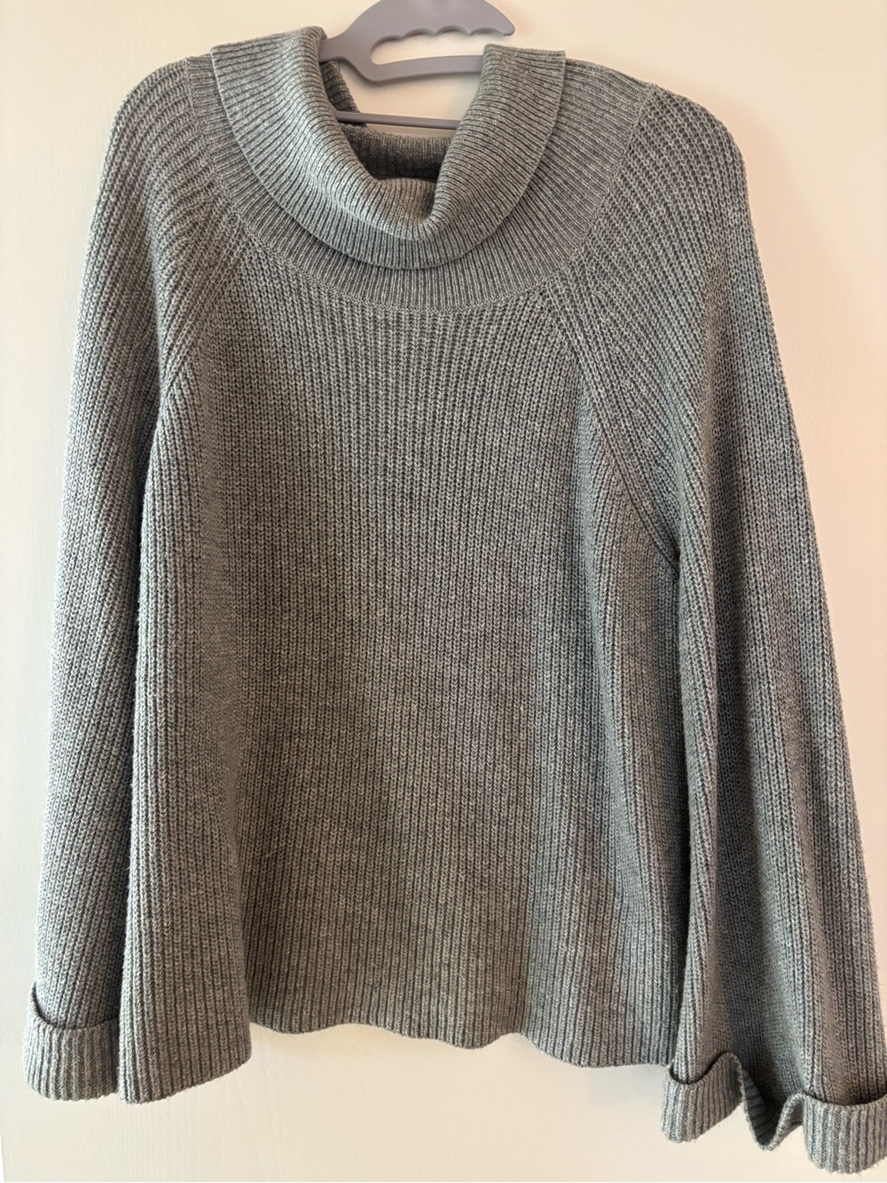 Leith Gray Ribbed Cowl Neck Sweater